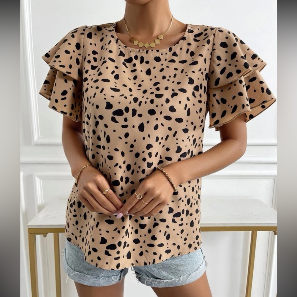 Dalmatian Print Butterfly Sleeve Blouse